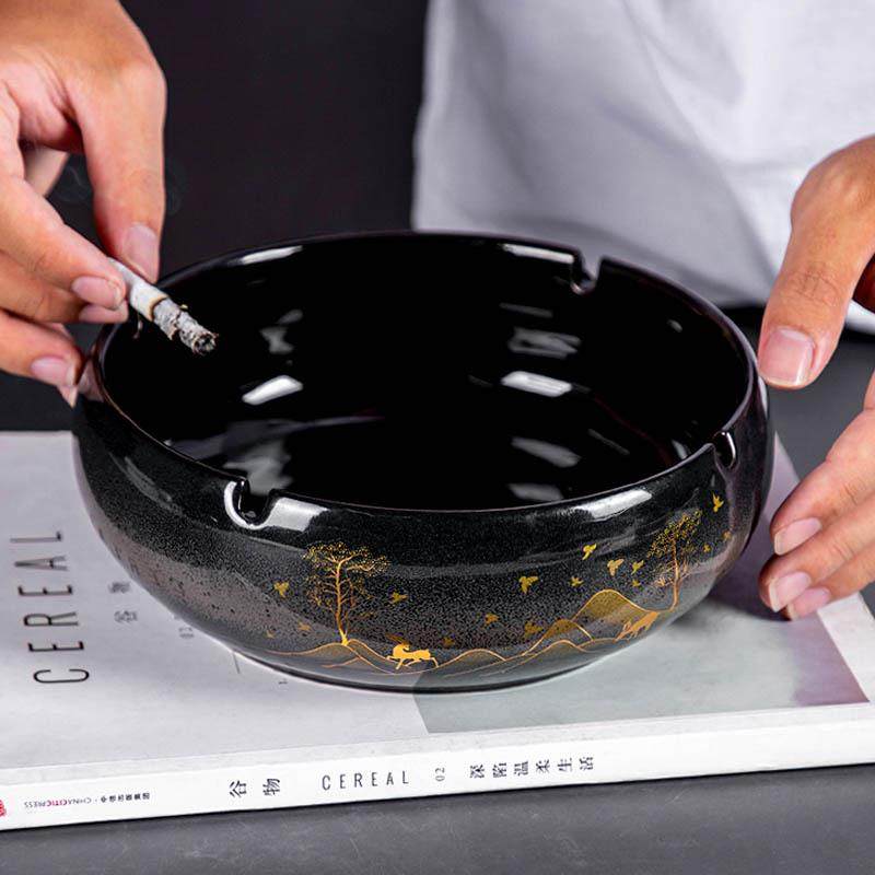 创意个性陶瓷大号烟缸家用客厅轻奢高级感办公室潮流烟缸LOGO