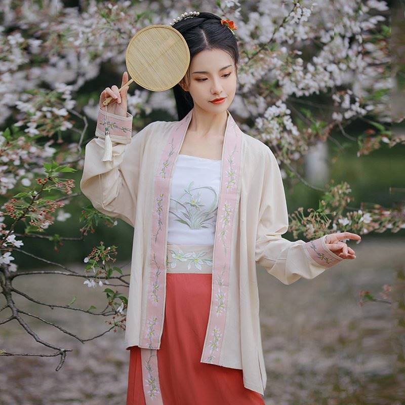 无忧阁撷兰宋制汉服对襟飞机袖旋裙一片式抹胸吊带