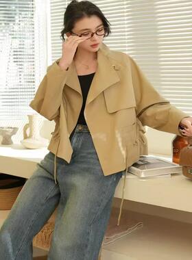 工装风衣外套女2025年春款气质百搭抽绳收腰短款LM家高品 包邮