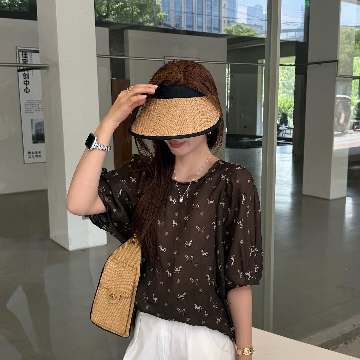 LM家高品 夏季新品复古韩系巨遮肉显瘦蝙蝠泡泡袖收腰苎麻小衫