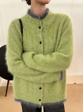 LM家高品  26年新品高级慵懒风软糯毛茸茸撞色半高领针织毛衣开衫