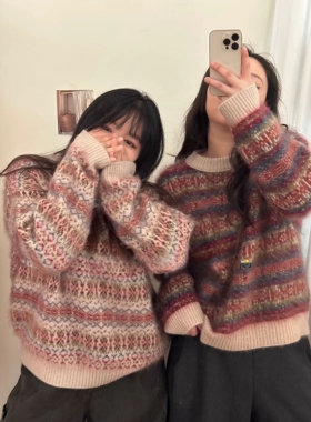 LM家高品  新年新衣原创设计款绝美配色复古费尔岛系列拉毛毛衣