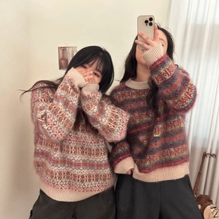 LM家高品  新年新衣原创设计款绝美配色复古费尔岛系列拉毛毛衣