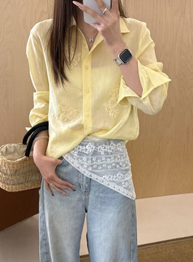 LM家高品  春季新品显瘦精致款重工刺绣钉珠天丝苎麻长袖衬衫