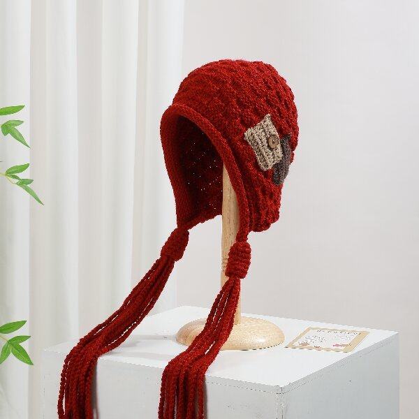 韩版流苏时尚潮流雷锋帽女秋冬保暖手工针织毛线帽百搭套头护耳帽,居家日用,头部防护用品,淘宝优惠券,粉丝福利购,淘宝优惠卷