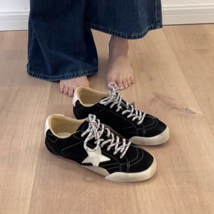 牛皮版~复古擦色做旧星星板鞋小脏鞋平底德训鞋女圆头休闲运动鞋