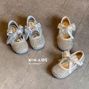 2026年春季新款女童鞋子韩版洋气蝴蝶结水钻浅口儿童公主鞋