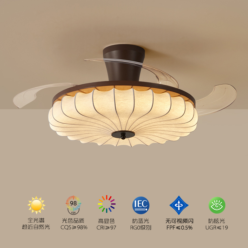 覆古风扇灯卧室吸顶灯法式中古风布灯罩高级感氛围感饭厅灯侘寂风