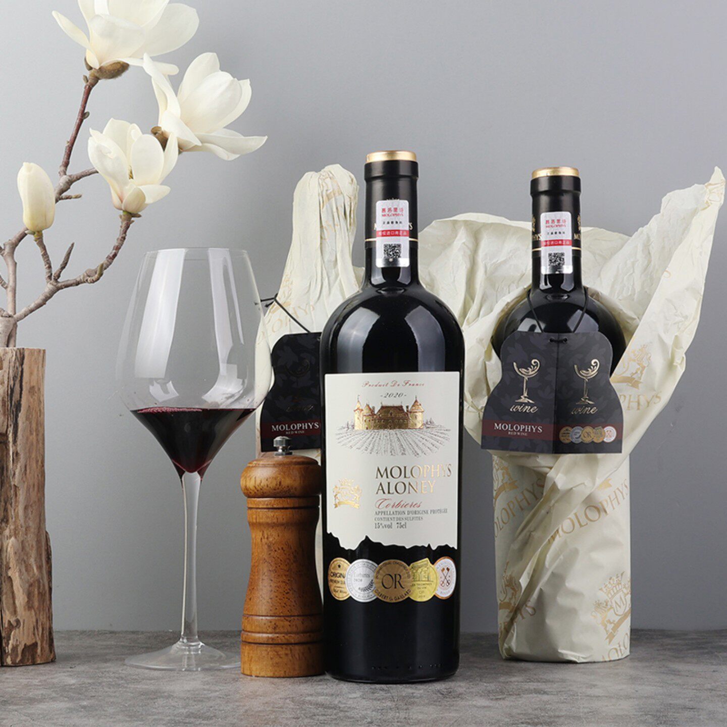 性价比手提木箱礼盒六瓶装法国原瓶进口慕洛菲诗艾洛尼干红葡萄酒