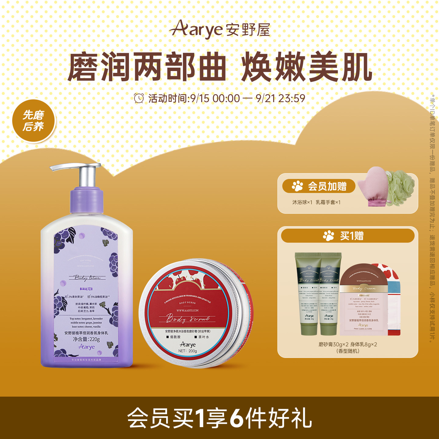 【磨砂膏身体乳组合】aarye安野屋磨砂膏去角质身体乳润肤装香氛