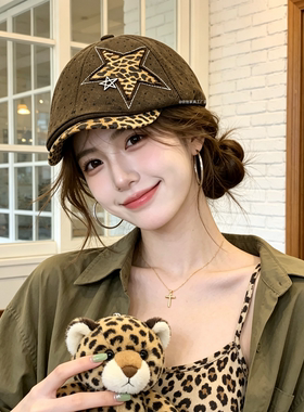 复古豹纹波点星星显脸小前进帽