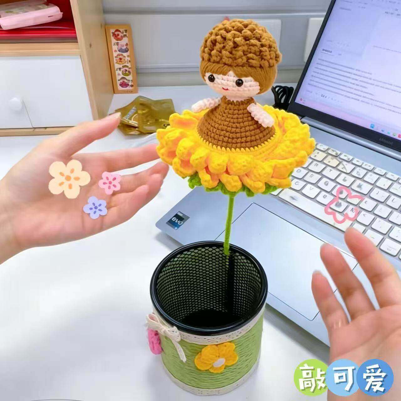 向日葵仙子笔筒成品向日葵挂件