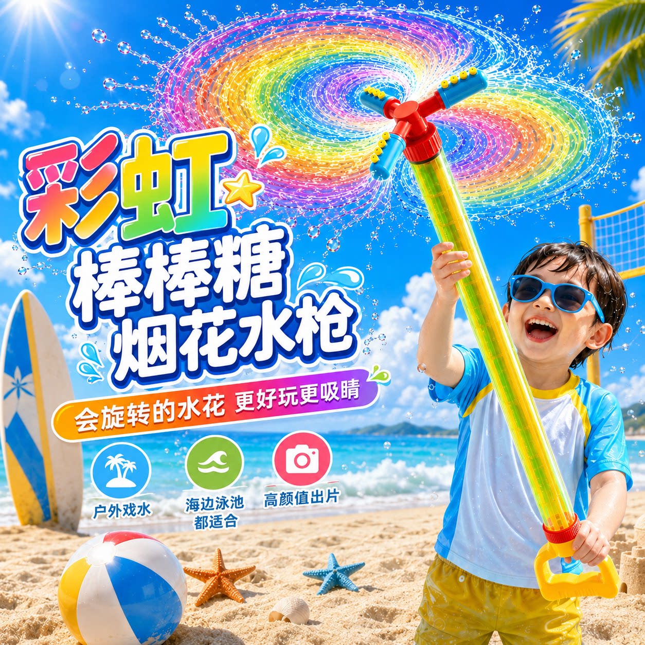 彩虹棒棒糖烟花水枪2026新款儿童抽拉式呲水喷水装备宝宝女孩水枪
