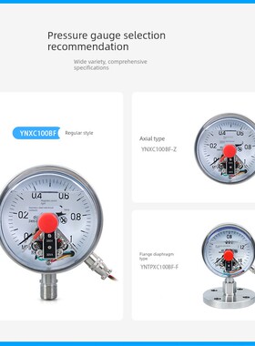 YNXC100BF-ZT 轴向带边 防腐耐高温不锈钢磁助式耐震电接点压力表