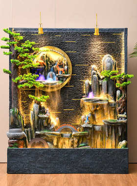 大型假山流水喷泉玄关水幕墙屏风客厅循环水招财景观装饰落地摆件