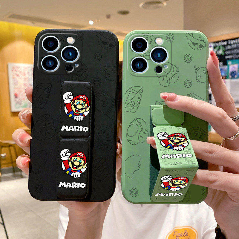 适用苹果16E手机壳16ProMax背贴支架15Plus磁吸腕带套iPhone14防摔13Pro/12/11/XR/8/横竖屏放追剧神器马里奥