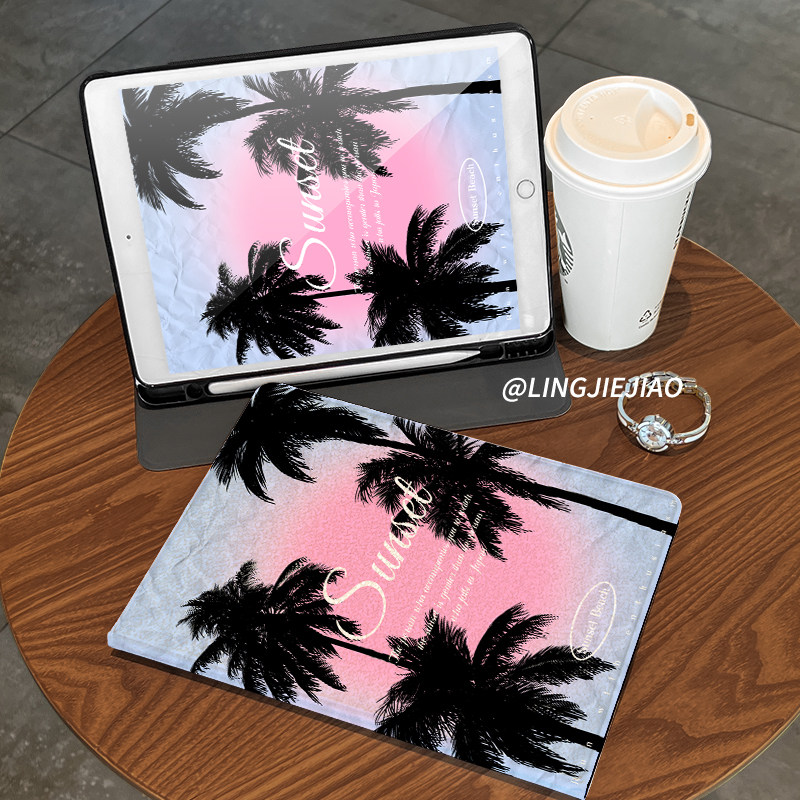粉色椰树matepad115s书本式2024新款pro适用于华为平板保护套m6全包10.8寸硅胶se防摔壳air带笔槽11荣耀v8pro