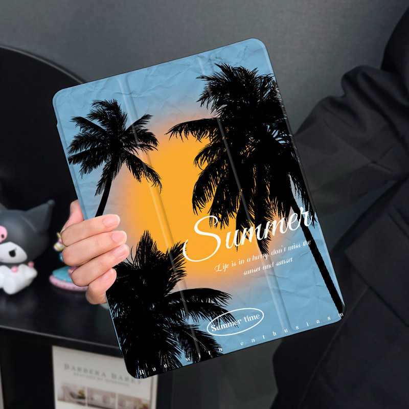 夏日椰树适用于ipadair5保护套苹果2022平板mini6防摔第十代平板壳ipad9硅胶带笔槽10新款2019全包2017mini4