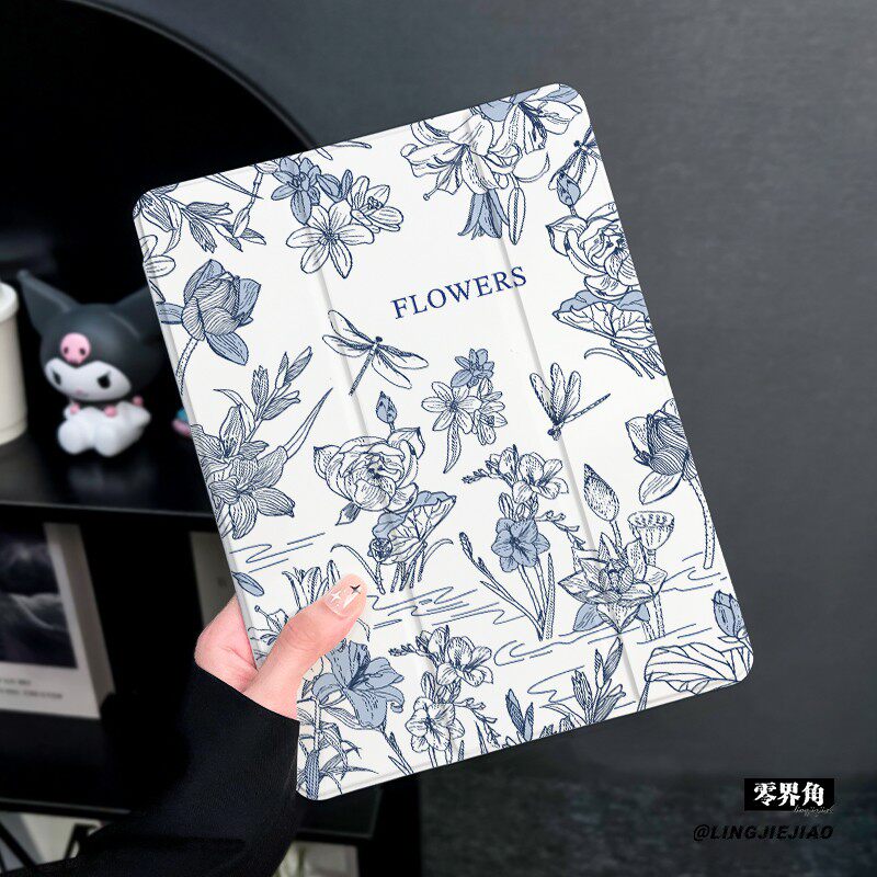 青花蓝花适用于华为matepad10.4保护套带笔槽2025新款matepadpro10.8保护壳硅胶11寸全包软边荣耀平板7三折式