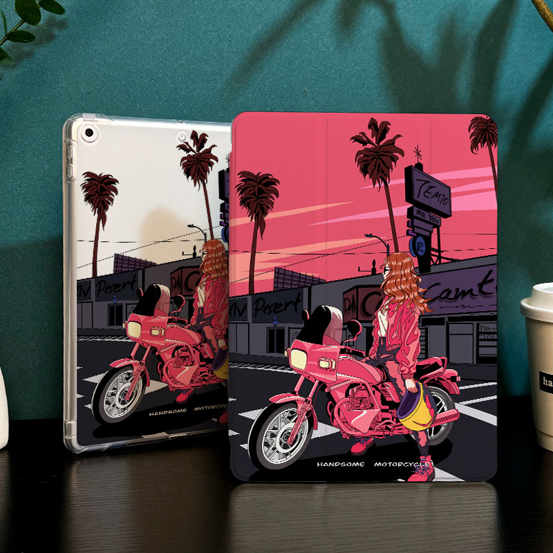 粉色机车适用于ipad保护套ipad9平板壳2022苹果air5/4/3新款第九代笔槽10.2硅胶pro11全包mini6防摔迷你5三折