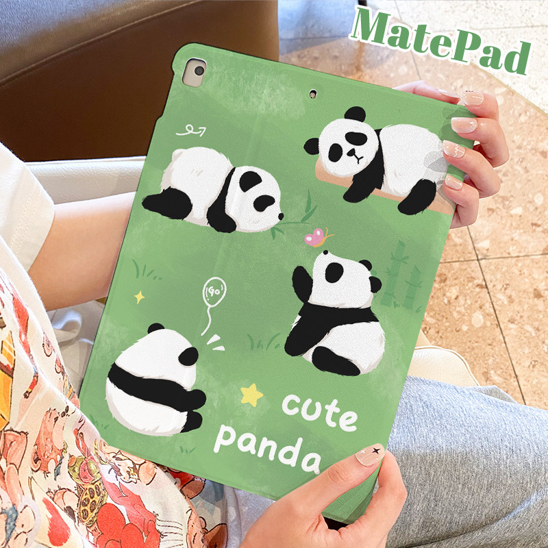 可爱熊猫适用于华为MatePad11保护套2023新款MatePad带笔槽Paper平板电脑女M6蚕丝纹pro书本式壳11寸创意防摔
