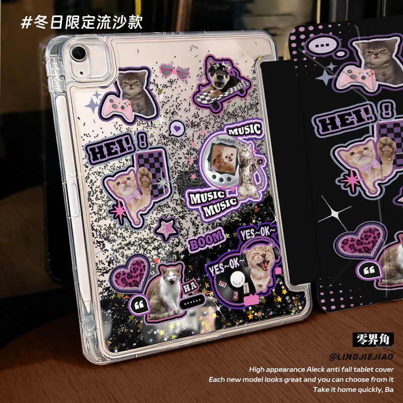 【暗夜星光流沙】适用于ipad保护壳耳机猫咪2025新款3+Y折mini7高级air765平板套10.2亚克力2018苹果pro13寸