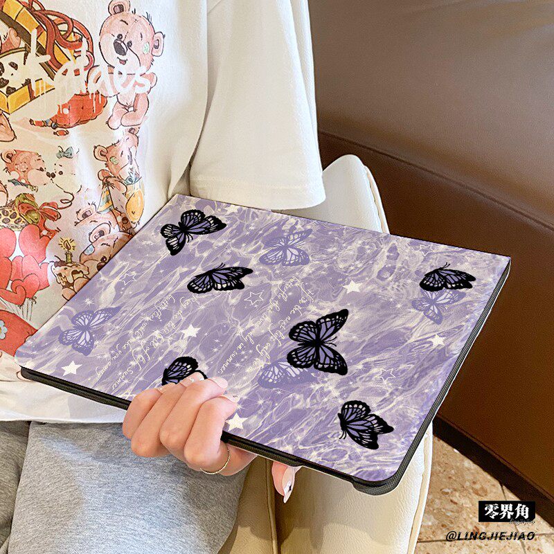 适用于ipad9保护套air6/5书本式苹果iPad10笔槽8平板壳2025新款10.9紫色蝴蝶mini7壳Pro2022硅胶第九代6八5软