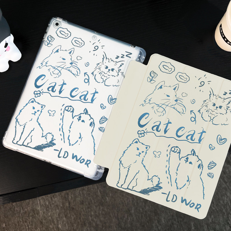 可爱小猫适用于ipadair5保护套苹果2022平板mini6防摔第十代平板壳ipad9硅胶带笔槽10新款2019全包2017mini4
