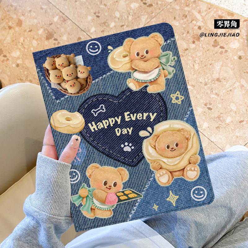 适用于ipadair6保护套2025新款平板壳ipad9/10书本mini7全包防摔10.9寸牛仔小熊pro11苹果迷你AIR5第九代2018