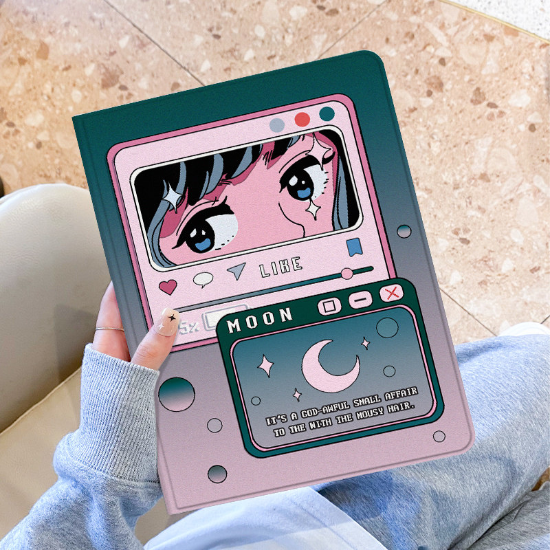 适用于ipad保护套iPadAir5新款ipad10笔槽ipadpro保护壳air3高级感女2022蚕丝纹mini6/4苹果平板11寸月亮防摔