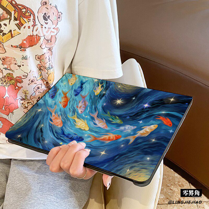 适用ipadair8保护壳蓝色鱼群2026新款iPad11平板套10.9英寸苹果书本式mini7硅胶10.2防摔98十代全包2018笔槽