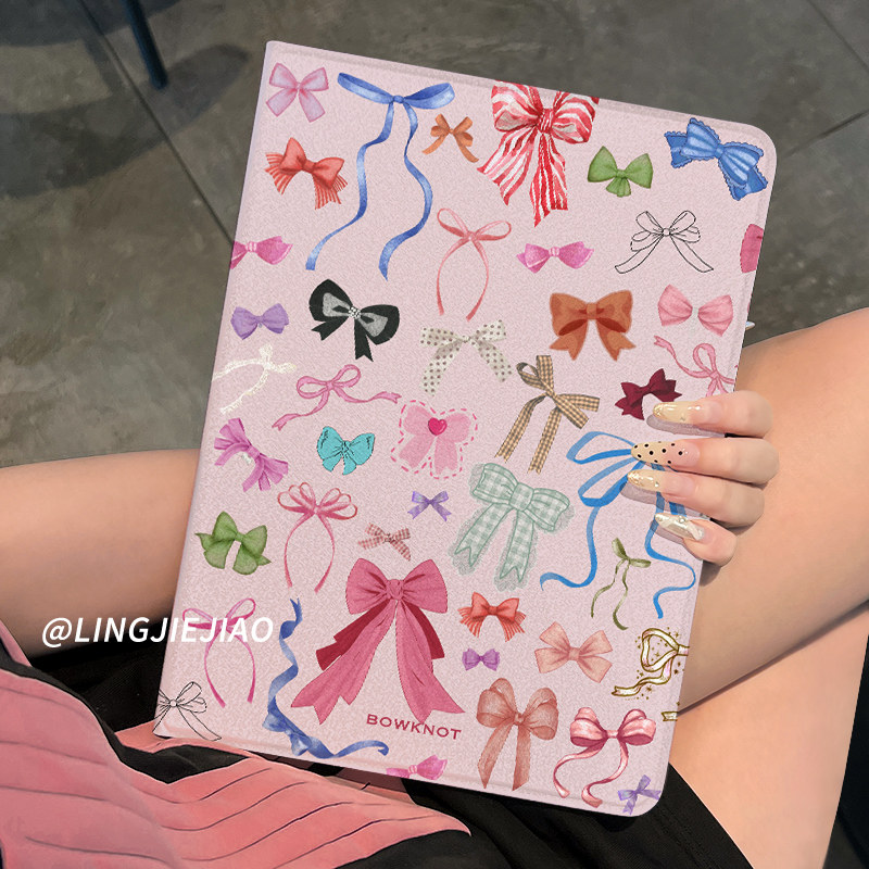 适用于ipadair6保护套2025新款平板壳ipad9/10书本mini6全包防摔10.9寸粉蝴蝶结pro11苹果迷你AIR5第九代2018