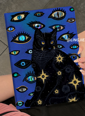适用于ipad9保护套air5苹果平板2022防摔10.9壳Pro2021硅胶第九代新款6/5蓝色猫咪mini4书本式8七笔槽ipad10