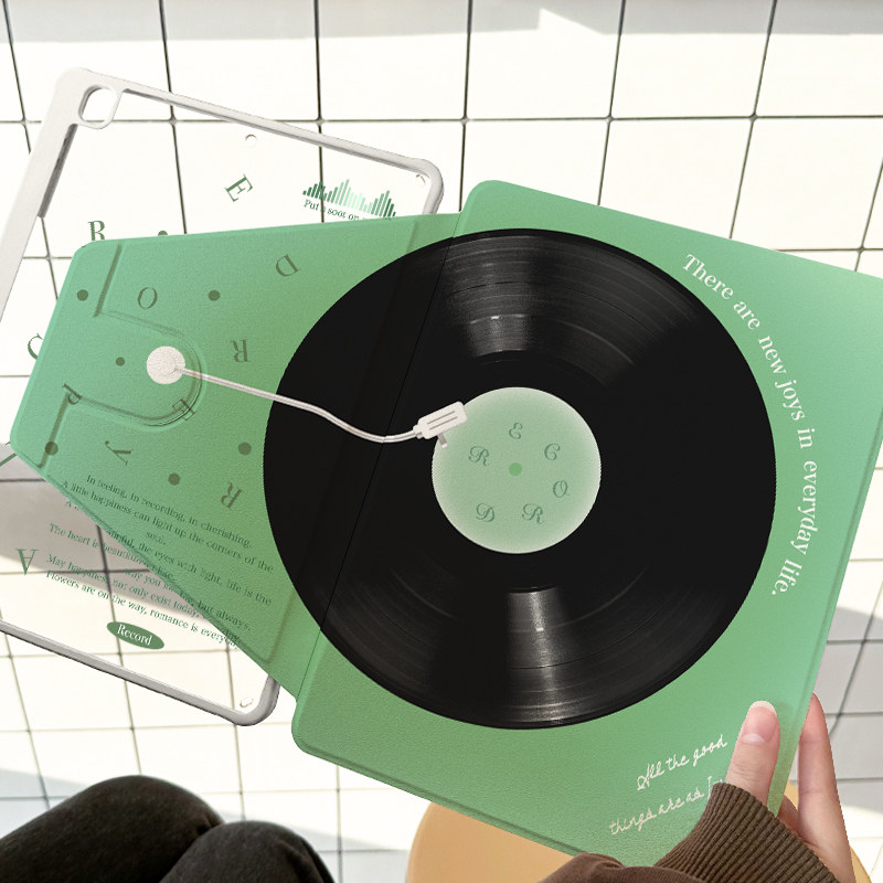 绿色唱片适用于ipadpro保护套2025新款mini7带笔槽air6平板壳360旋转11寸苹果Air5第ipad9十亚克力10.2寸防摔