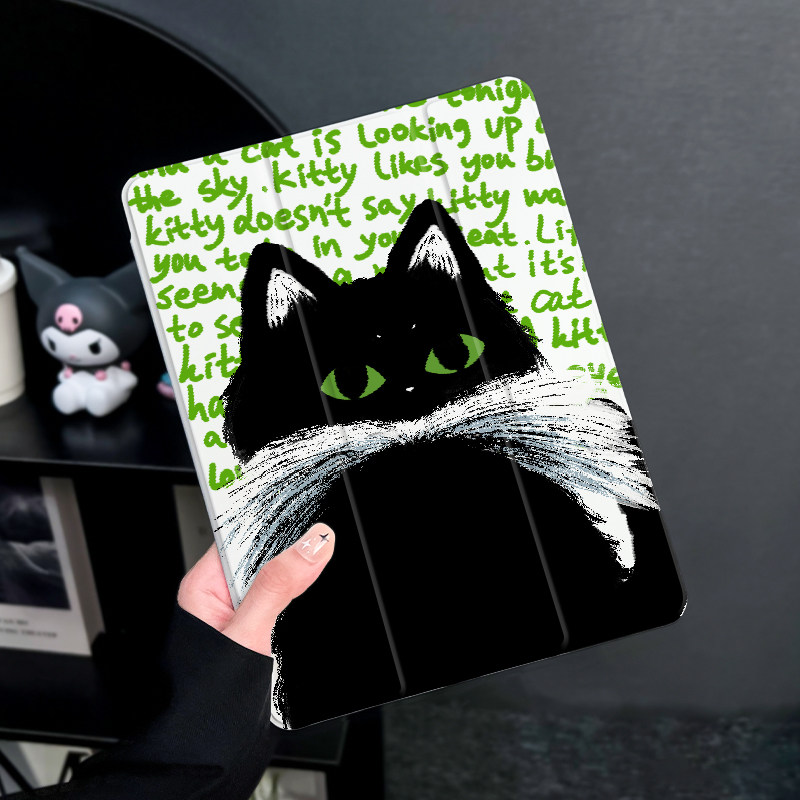 抬头黑猫适用于ipadair5保护套苹果2022平板mini6防摔第十代平板壳ipad9硅胶带笔槽10新款2019全包2017mini4