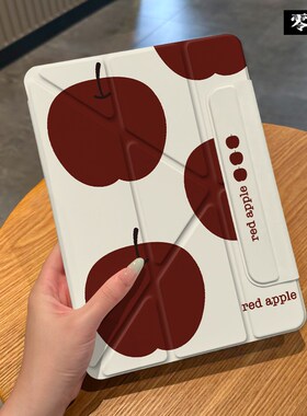 【3+Y折x磁吸分离】红色苹果适用于ipadair6平板保护套2025新款10.9寸苹果18版10.2双面夹pro11搭扣13横竖5壳