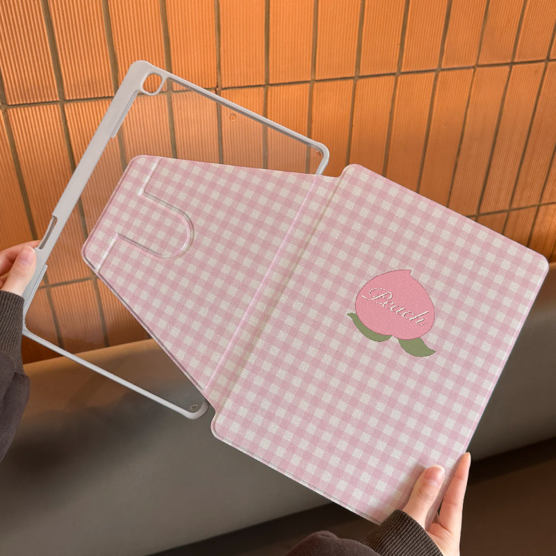 适用于ipad10保护壳360旋转平板套pro2025防弯11亚克力air6/5第10代粉色方格苹果10.2带笔槽Pro12.9寸18防摔