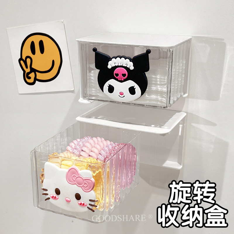 旋转收纳盒壁挂式免打孔可爱卡通卫生间浴室置物架化妆品收纳神器