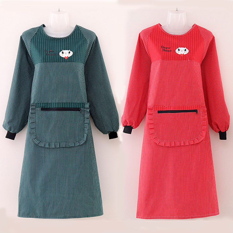 纯棉长袖围裙女家用厨房时尚洋气网红抖音同款翻领罩衣透气工作服