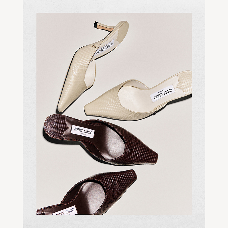 [新品首降]JIMMY CHOO/VIVI 65 女士竹绿色蜥蜴纹皮革穆勒鞋JC