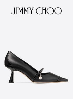 [新年礼物]JIMMY CHOO/AREN PUMP 65 女士珍珠吊饰黑色皮革高跟鞋