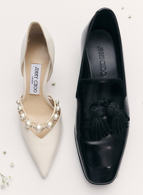 [新年礼物][白鹿同款]JIMMY CHOO/AURELIE女珍珠饰带高跟鞋婚鞋