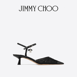 [新年礼物]JIMMY CHOO/AREN SLING BACK 45 女士珍珠饰网布露跟鞋