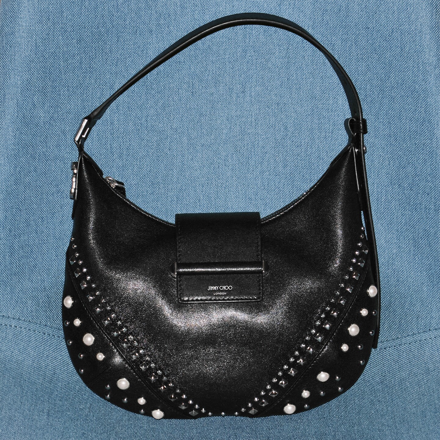 [24期免息]JIMMY CHOO/BAR HOBO S 女士珍珠铆钉饰单肩包
