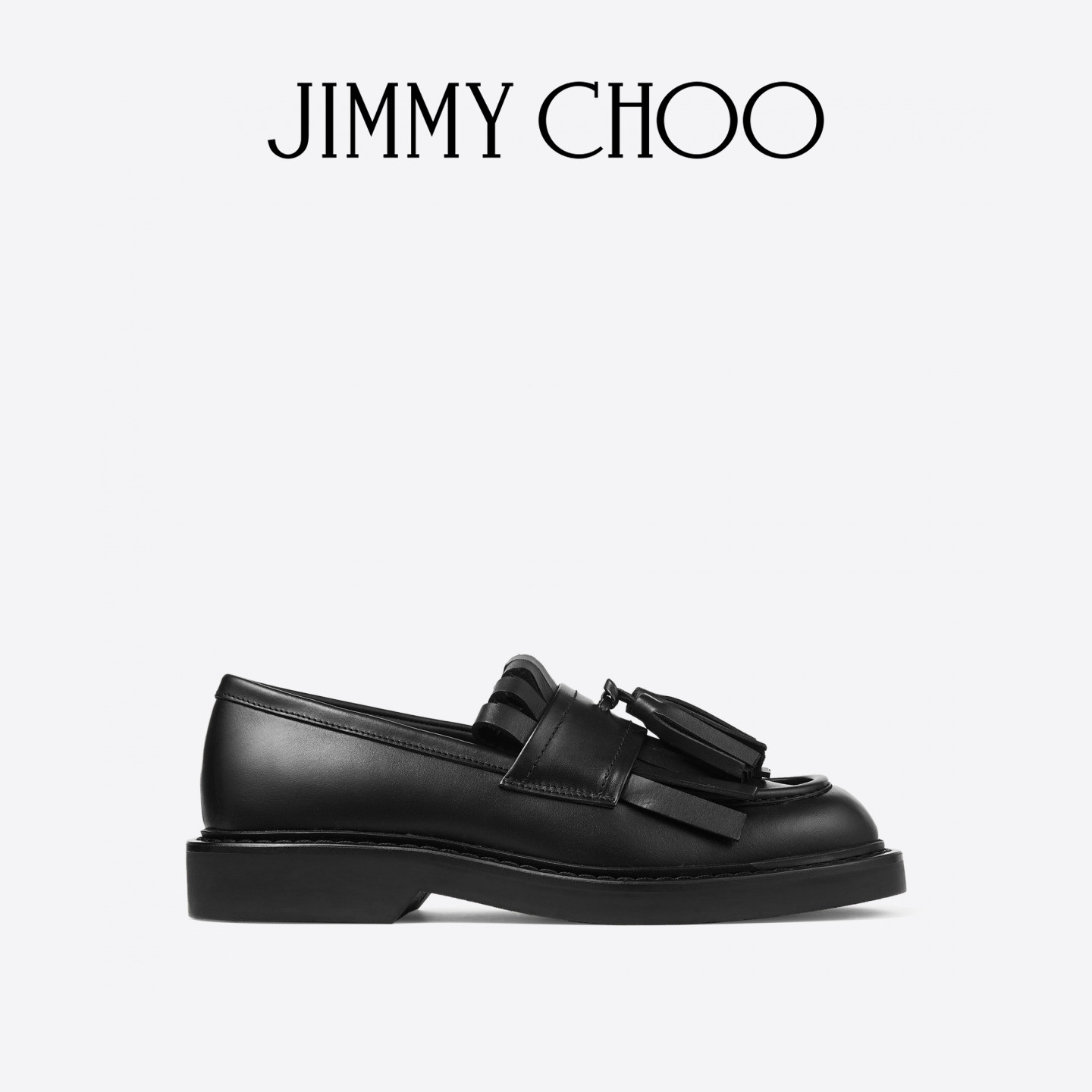 JIMMYCHOO/黑色皮革乐福鞋图片