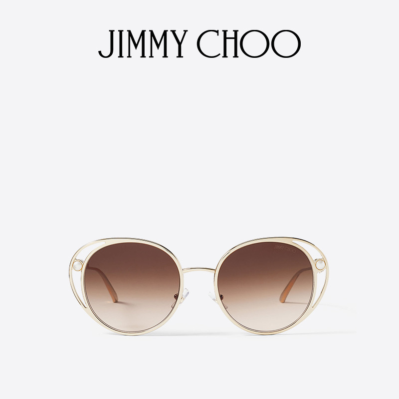 [新年礼物]JIMMY CHOO/ANGELA 女士浅金色椭圆框太阳镜JC