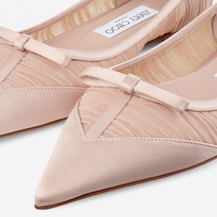 [新年礼物]JIMMY CHOO/LOVE MESH FLAT 女士缎面薄纱平底鞋
