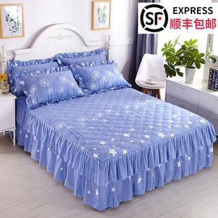 加厚夹棉秋冬床裙款 单件床上三件套1.8米防滑防尘床罩床垫保护套A