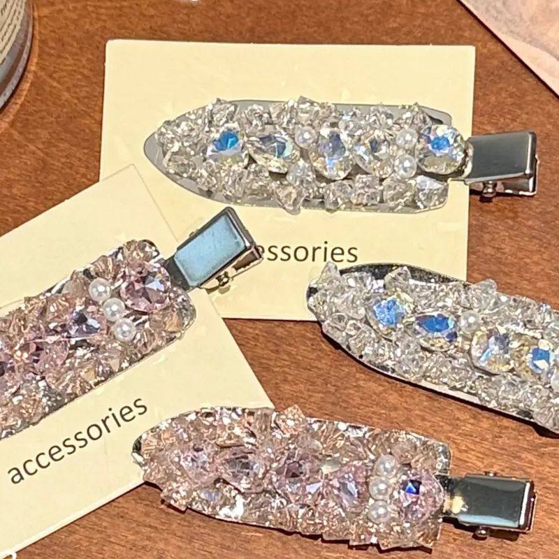 发卡边夹法式鸭嘴夹发夹卡通风ins一字夹镶钻无痕发夹网红