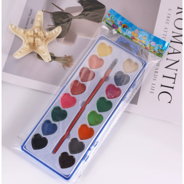 儿童美术颜料8色12色大方盒半干固体颜料 粉饼绘画套装水彩画